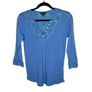 Alp N Rock Mikki Floral Embroidered Henley Ribbed Organic Cotton Top Size Medium